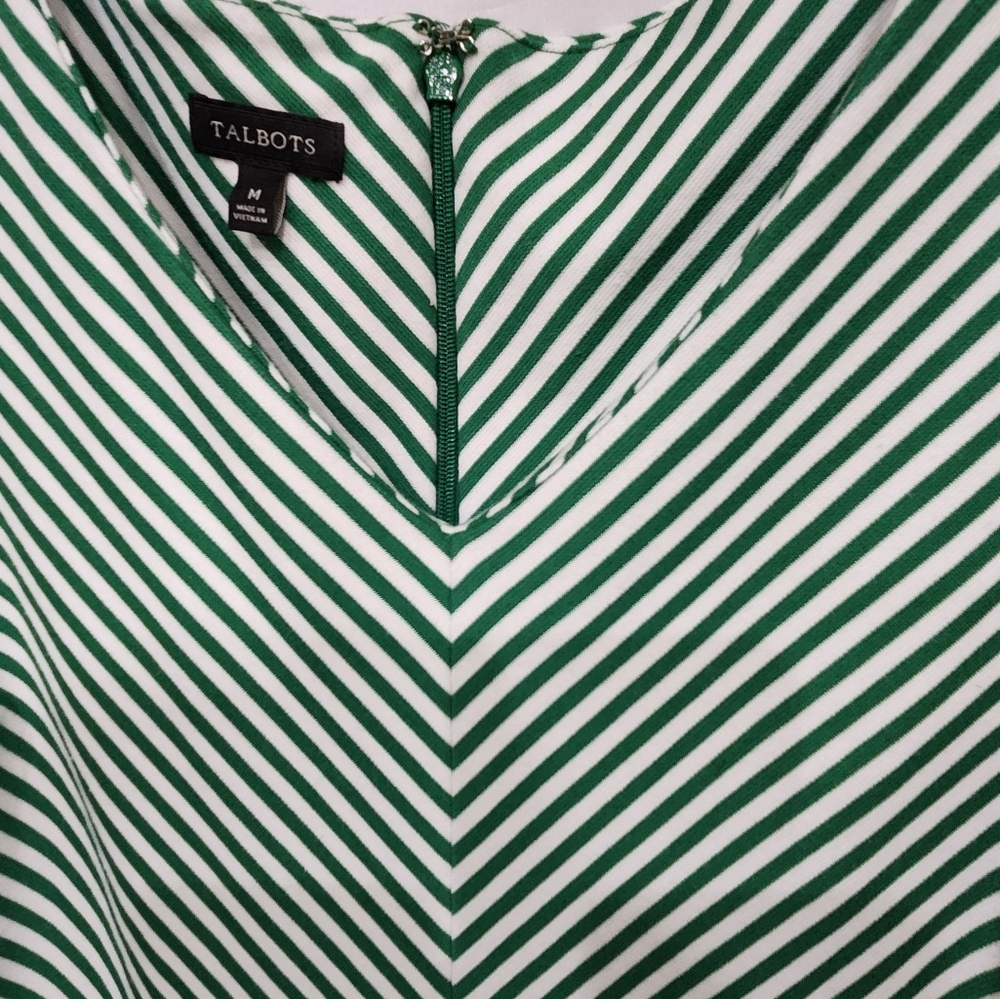 Talbots green/white candy striped sleeveless v-neck dress, Size M